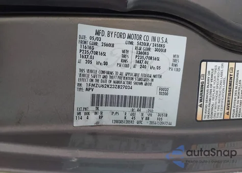 2003 Ford Explorer Xls from USA, damaged, VIN 1FMZU62K23ZB27034